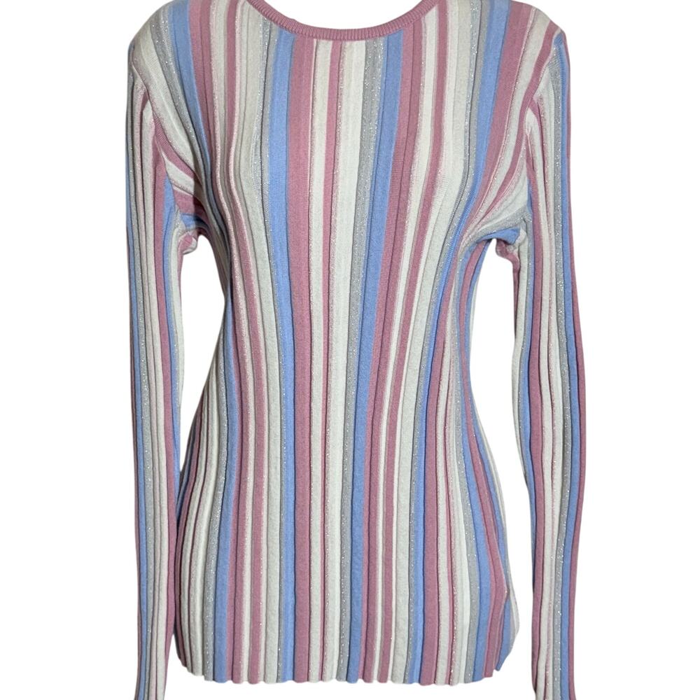 ELLE Accordian Striped Pullover Top, Women's Size L